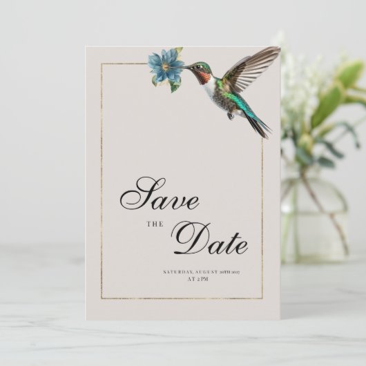 Zachte asschaduw kleurrijke kolibrie Save The Date Kaart (Staand voorkant)