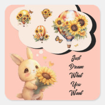 Zachte Baby Konijn En Zonnebloem Sticker
