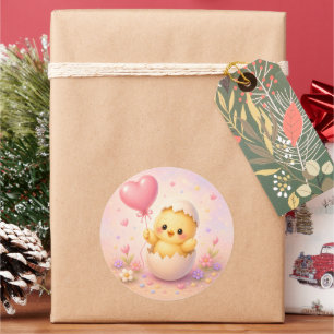 Zachte Baby Kuiken Hart Ballon Ronde Sticker