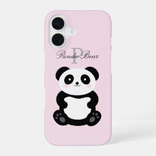 Zachte baby panda beer monogram met meisjesachtige iPhone 16 hoesje