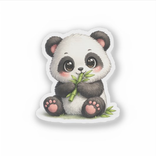 Zachte Baby Panda die Bamboe eet Vinyl Sticker Dec (Voorkant)
