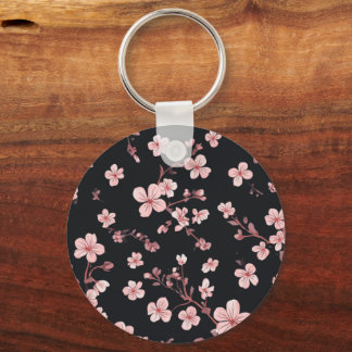 Zachte Baby Roze Mini Sakura Patroon op Zwart - De Sleutelhanger