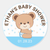 Zachte babybeer babyshower sticker (roze) (Voorkant)