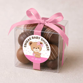 Zachte babybeer babyshower sticker (roze)