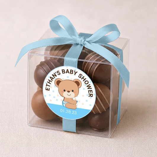 Zachte babybeer babyshower sticker (roze)
