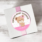 Zachte babybeer babyshower sticker (roze)