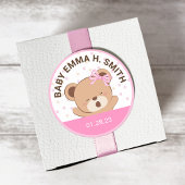 Zachte babybeer babyshower sticker (roze)