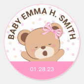 Zachte babybeer babyshower sticker (roze) (Voorkant)