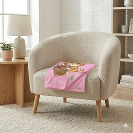 Zachte Babydeken met Schattige Oranje Kat & Bloeme Fleece Deken