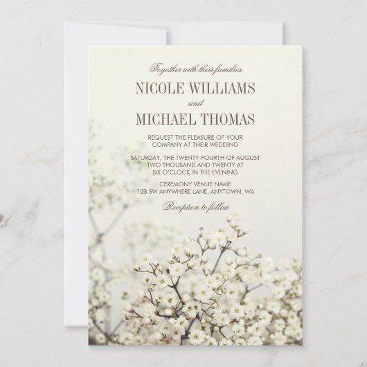 Zachte  Baby's Breath bruiloft uitnodigingen (Voorkant)