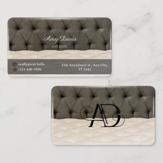 Zachte bedden en kussens minimalisme visitekaartje (Voorkant / Achterkant)