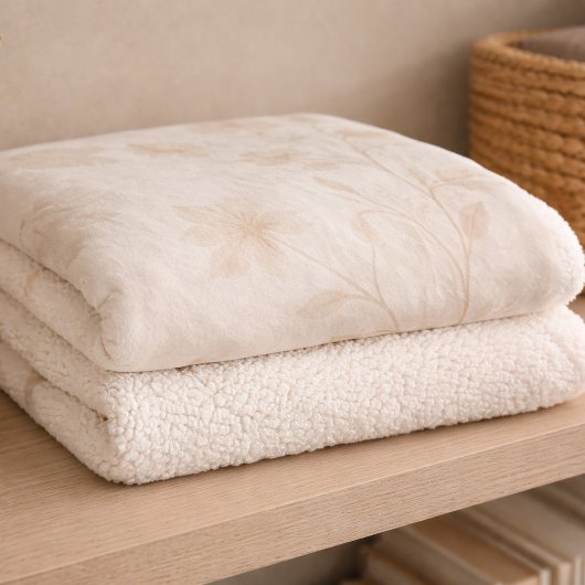 Zachte Beige Bloemen Sherpa Deken