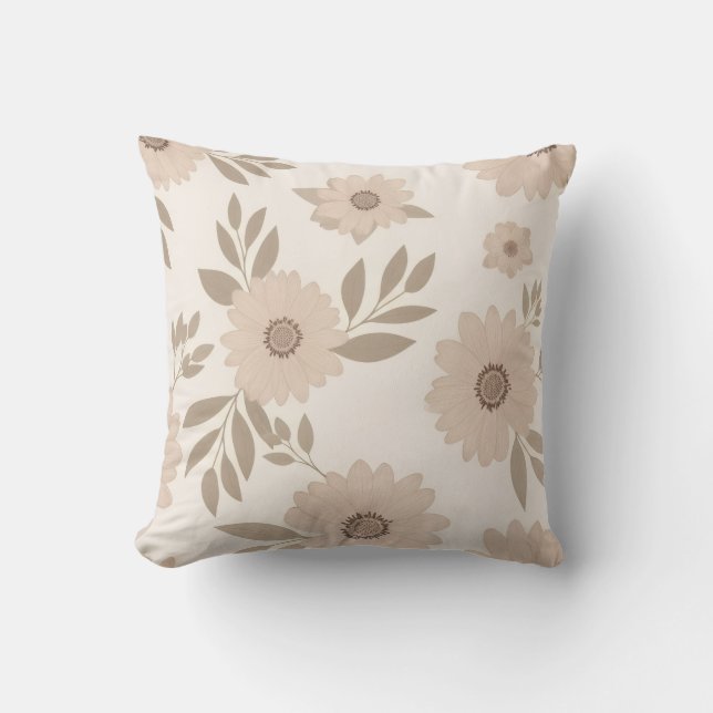 Zachte Beige Bloemendekor Kussen (Voorkant)