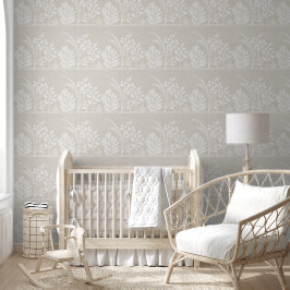 Zachte Beige Bloemrijke Volkstuin Silhouetten Behang