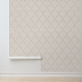 Zachte Beige Boho Bloem Motief met Traliewerk Behang