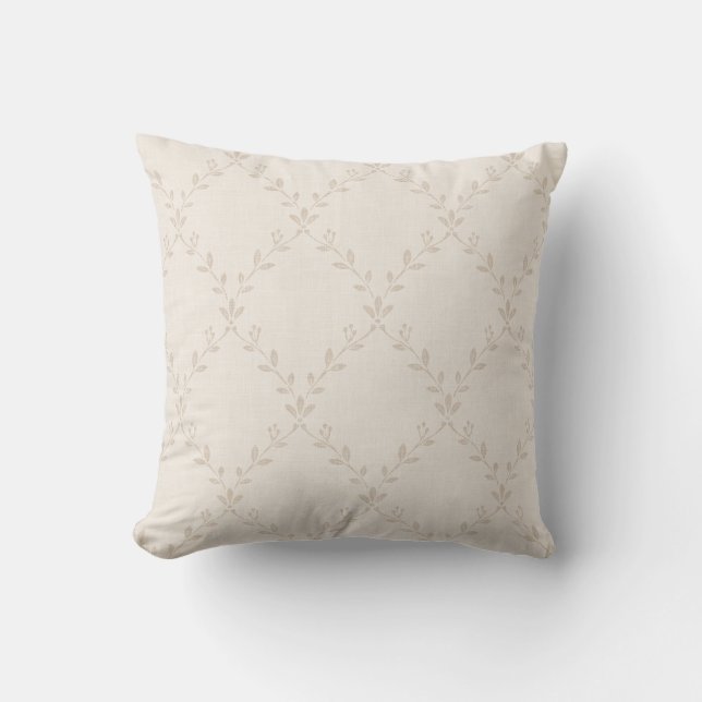 Zachte Beige Boho Bloem Motief met Traliewerk Kussen (Voorkant)