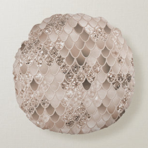 Zachte Beige Bruine Zeemeermin Schubben Glam 1 Rond Kussen
