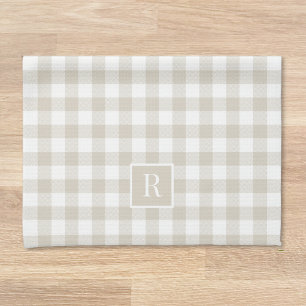 Zachte Beige Buffalo Check Aangepaste Initiaal Theedoek