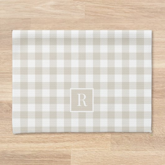 Zachte Beige Buffalo Check Aangepaste Initiaal Theedoek