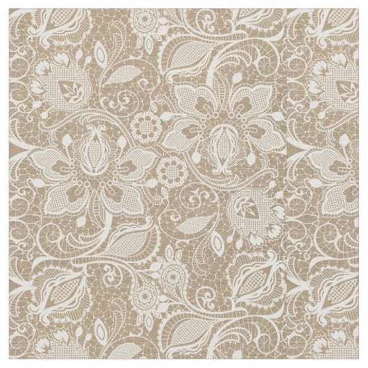 Zachte Beige Burlap & Lace stof (Close Up)