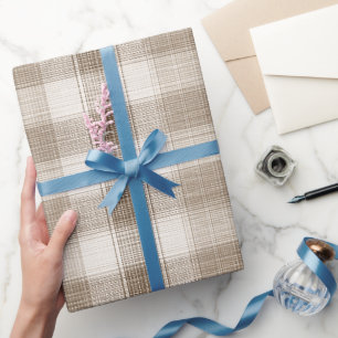 Zachte Beige Crème Vensterglas Linnen Plaid Patroo Cadeaupapier
