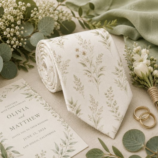 Zachte Beige Delicate Botanical Stropdas
