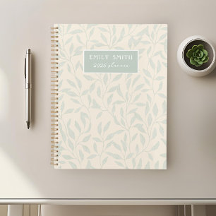 Zachte Beige en Salie Loof Custom Naam Planner