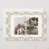 Zachte Beige Gingham 'Dankbaar' Foto Kerstkaart (Voorkant)