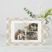 Zachte Beige Gingham 'Dankbaar' Foto Kerstkaart (Staand voorkant)