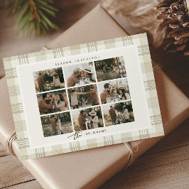 Zachte Beige Gingham Foto Collage Kerstmis Feestdagenkaart