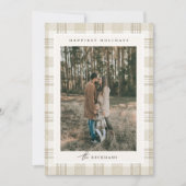 Zachte Beige Gingham Foto Kerstmis Feestdagenkaart (Voorkant)
