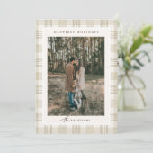 Zachte Beige Gingham Foto Kerstmis Feestdagenkaart (Staand voorkant)
