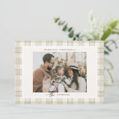 Zachte Beige Gingham Foto Kerstmis Feestdagenkaart (Staand voorkant)