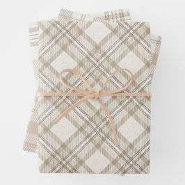 Zachte Beige Gingham Kerstmis Inpakpapier Vel