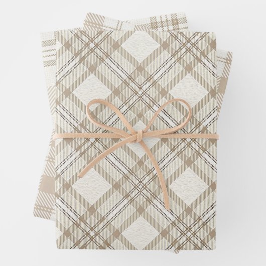 Zachte Beige Gingham Kerstmis Inpakpapier Vel (In situ)