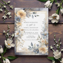 Zachte Beige & Grijs Bloemenframe Trouwuitnodiging