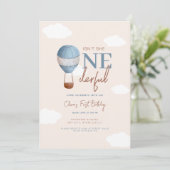 Zachte Beige Hot Air Ballon Onederful 1e Verjaarda Kaart (Staand voorkant)