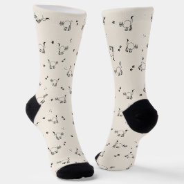 Zachte Beige Kat Lijn Kunst Patroon Sokken