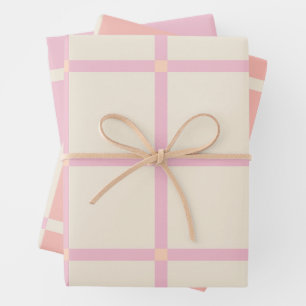 Zachte Beige & Roze Rasterpatroon Inpakpapier Vel