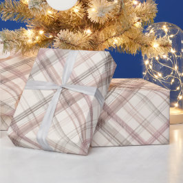 Zachte Beige Roze Romantische Gingham Schotse Ruit Cadeaupapier