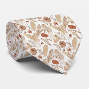 Zachte Beige & Terracotta Pampas & Weidebloemen Stropdas