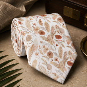 Zachte Beige & Terracotta Pampas & Weidebloemen Stropdas