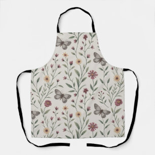 Zachte Beige Vlinder & Wilde Bloem Naadloos Patroo Schort