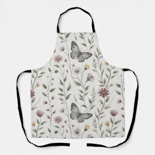 Zachte Beige Vlinder & Wilde Bloem Naadloos Patroo Schort