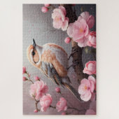 Zachte Beige Vogel met Roze Bloesem Legpuzzel (Verticaal)