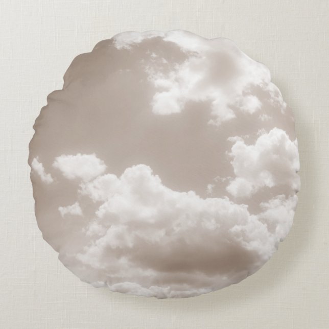 Zachte beige wolken 5 #wolken #art rond kussen (Voorkant)