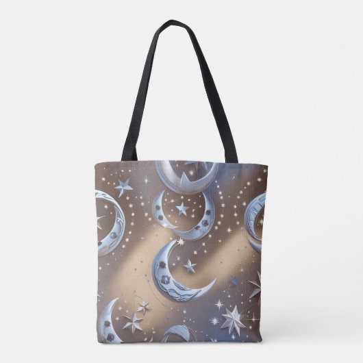Zachte Beige Zilveren Blauwe Maan Rustige Eleganti Tote Bag (Achterkant)
