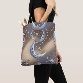 Zachte Beige Zilveren Blauwe Maan Rustige Eleganti Tote Bag (Dichtbij)