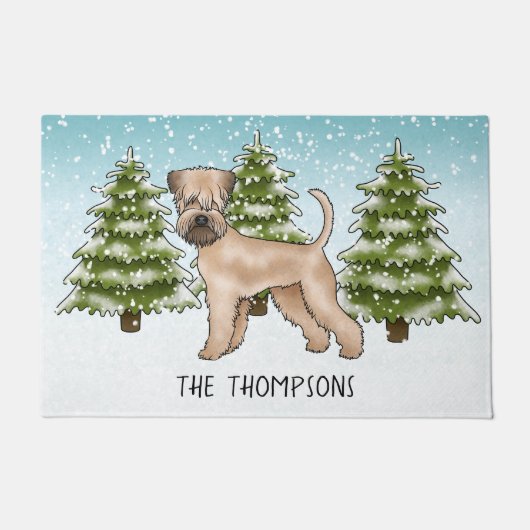 Zachte beklede tarweterriër besneeuwd winterbos deurmat (Voorkant)