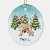 Zachte beklede tarweterriër besneeuwd winterbos keramisch ornament (Links)